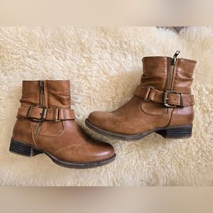 Brown Leather Ankle Combat Boots Size 6.5